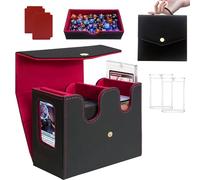 Commander Deck Box, Trading Card Storage Box with Handle & Dice Tray Holds to 230+ Double Sleeved Cards, Durable Button Design Double Deck Box Suitable for Basketball/Baseball/Sports Cards (Black&Red)