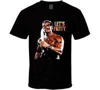 Commando Arnold Schwarzenegger Let's Party Unisex T-Shirt Printed Tee Graphic Top Men Black Shirt L