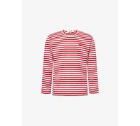 Comme Des Garcons Play Mens Comme Des Garcons Play Stripe-Pattern Brand-Embroidered Cotton-Jersey T-Shirt Red 2XL