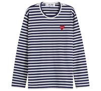 Comme des Garçons Play Stripe Red Heart Emblem Long Sleeve T Navy White