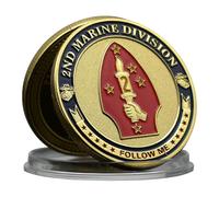 Commemorative Coin 2nd Marine Division Medallion - Follow Me Motto with Torch and Star Emblem, Gold and Red Enamel Iron Collectible Coin for Military Heritage and United States Marines Display