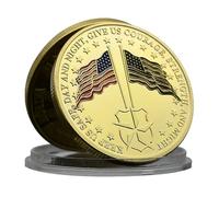 Commemorative Coin American Honor Medallion - Keep Us Safe Day and Night Motto with Dual US Flags and Courage Strength Inscription, Gold-Tone Iron Collectible Coin for Patriotic Heritage Display