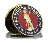 Commemorative Coin National Guard Medallion - Always Ready Always There Motto with Minuteman Soldier Design, Blue and Red Enamel Gold-Tone Iron Collectible Coin for Military Heritage Display
