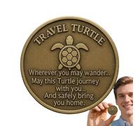 Commemorative Coin,Turtle Compact Commemorative Coin | Double-Sided Collectible Portable Metal Keepsake Engraved Blessing Poem for Travelers Marine Lover Graduation Birthday