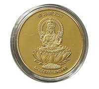 Commemorative Coin with Goddess Lakshmi Design, Gold-Plated, Lotus Flower Symbol, Prosperity and Wealth, Hindu Spiritual Coin, Collectible Indian Coin
