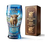 Commemorative Edition Scottish Highland Cow Pint Glass, Crystal Beer Glass with Highland Landscape, Vintage Farm Animal Design Stained Drinking Glasses for Beer Whisky and Themed Gift (A#)