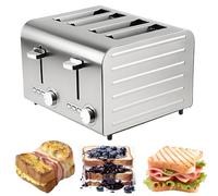 Commercial 2/4/6 Slices Stainless Steel Toaster, 7 Brownings Levels with Frozen/Cancel/Reheat Functions, Auto Pop-Up & Removable Crumb Tray for Home, Restaurants Hotels 4-Slices