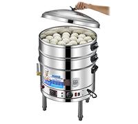 Commercial 304 Stainless Steel Steamer, Multifunctional Household Two-Layer Automatic Electric Steamer Plus Water Large-Capacity Electric Steamer,47cm