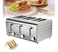 Commercial 6 slices Toaster,Stainless Steel Slice Toaster with 7 Browning Levels Frozen/Cancel/Reheat function,Removable Crumb Tray, Independent & Extra wide slots with high lift, 2250W 40.5*28*19cm