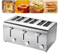 Commercial 6 slices Toaster, With Independent & Extra wide slots with high lift, 7 Browning Levels, Frozen/Cancel/Reheat Function, Auto Pop-Up,Removable Crumb Tray,Brushed & Stainless Steel,for Home