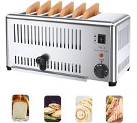 Commercial 6 Stainless Steel Toaster | Extra-Wide Slot Bun Toaster with Manual Lift | 5-Level Browning Control & Removable Crumb Tray | for Cafe Restaurant Breakfast Bar