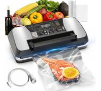 Commercial 95KPa Powerful Vacuum Sealer Machine, 12-in-1 Food Sealer with Double Heat Seal, Built-in Cutter & Storage, LED Display, 1 Bag Roll, 10 Pre-cut Bags & Hose, Preserve Food 10x Fresh Longer