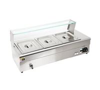 Commercial Bain Marie,1500W Electric Food Warmer Cabinet,Stainless Steel Countertop Buffet Server with 3 Pans,Tempered Glass Protective Cover,Adjustable Temperature for Catering Restaurants