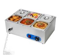 Commercial Bain Marie Food Warmer 1500W, 6 Pan 304 Stainless Steel Buffet Server with 30-80°C Adjustable Temperature & Drain Valve, Chocolate Melter with Lids for Catering Restaurants Parties