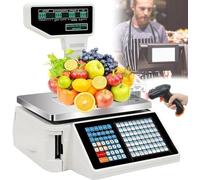 Commercial Barcode Label Printing Scale with Thermal Printer and Scanner, Double-Sided Display for Efficient Retail and Warehouse Inventory Management