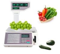 Commercial Barcode Scale with Label Printing, 30kg Capacity, 3 Weight Unit Conversions, LCD Display for Retail and Supermarkets