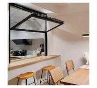 Commercial Black Aluminum Vertical Sliding Window Tempered Glass Upward Folding Serving Window for Restaurant Coffee Shop Snack Cart - W33xH28in/84x71cm