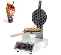 Commercial Bubble Waffle Maker - Hong Kong Egg Waffle Machine with 180° Rotating Plates, Adjustable 50-250°C Temp & 0-5 Min Timer, Thick Non-Stick Coating - Perfect for Cafe, Bakery & Food Cart