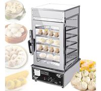Commercial Bun Steamer, 5-Layer Electric Hot Food Warmer, Stainless Steel Steamed Buns Warmer with LED, 30-110℃ Adjustable Temperature, for Breakfast, Snack Bar, Restaurant, Bun Shop