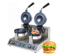 Commercial Burger Waffle Maker, Dual-Sided Electric Panini Press with 50-300°C Temp Control & 5 Min Timer, for Bubble Egg Waffles, Sandwiches, Grill