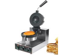 Commercial Burger Waffle Maker, Non-stick Electric Panini Press, 50-300C Temp Control, 5 Min Timer, Bubble Egg Waffles Baker, Black, Stainless Steel, Aluminum
