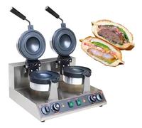 Commercial Burger Waffle Maker, Non-stick Electric Press Burger Waffle Maker, 50-300℃ Temperature Control Double-Sided Heating 5 Minutes Timer Bubble Egg Waffles Baker Machine(Dual)