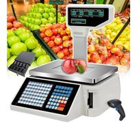 Commercial Cash Register, 30Kg Digital Weighing Label Printing Scales, Back Front Dual Display, 63 Shortcut Keys, for Supermarket/Retail Store