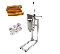 Commercial Churro Maker Machine, Hand Crank Stainless Steel Churro Stuffer with 6 Nozzles and Stand, Manual Vertical Churrera Machine for Home (5L)