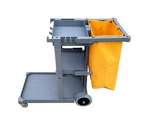 Commercial Cleaning Trolley, 3 Shelves Multipurpose Janitorial Cart with Large Capacity Removable Waste Bag