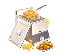 Commercial Countertop LPG Gas Deep Fat Fryer, Single Tank Stainless Steel Deep Fryer with Lid and Frying Basket and Stand, for French Fries Home Kitchen Restaurant