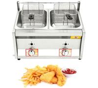 Commercial Countertop LPG Gas Deep Fryer Double Tank with 10Lx2 Basket and Lid Stainless Steel Large Capacity Propane LPG with Metal Pipe