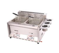 Commercial Countertop LPG Gas Double Tank Deep Fat Fryer - Stainless Steel Chip Fryer with Basket and Lid for French Fries Home Kitchen Restaurant
