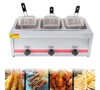 Commercial Deep Fat Fryer Professional LPG GasFryer, Stainless Steel Fryer with Frying Baskets and Lids, for Commercials Kitchens, Restaurants and Homes, Triple Cylinder