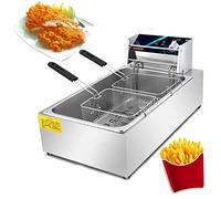 Commercial deep fryer 20L Electric Countertop Basket Stainless Steel Countertop With Lid, Adjustable Temperature Setting & Light Indicator With Silver Lid, (Style3)