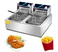 Commercial deep fryer 20L Electric Countertop Basket Stainless Steel Countertop With Lid, Adjustable Temperature Setting & Light Indicator With Silver Lid, (Style2)