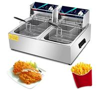 Commercial deep fryer 20L Electric Countertop Basket Stainless Steel Countertop With Lid, Adjustable Temperature Setting & Light Indicator With Silver Lid, (Style1)