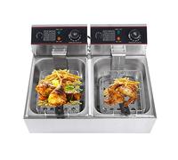 Commercial Deep Fryer, 2x6L Double Tank Deep Fat Fryer Stainless Steel Chip Electric Fryer with Power Cord for Fast Food Stands, Restaurants