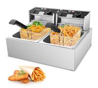 Commercial Deep Fryer, 5000W Electric Deep Fryers with 2x6L Baskets 0.8mm Thickened Stainless Steel Countertop Oil Fryer 20L Large Capacity with Temperature Limiter