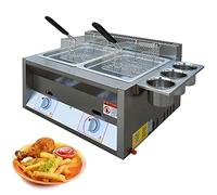Commercial deep fryer 6L/6L+6L Gas With Basket, Lpg Gas, Stainless Steel Material, For French Fries Restaurant Home Kitchen (Size : 6L+6L+2*Fried Basket)