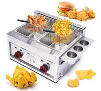 Commercial deep fryer Countertop Gas, Professional Kits Stainless Steel Dual Tank, Lpg Kitchen Frying Machine With Basket & Pot Lid, For Kitchen Restaurant Home Use