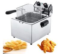 Commercial deep fryer Electric Fat S Large With Tank, Stainless Steel Pans With Basket Lid, 50-200°C Adjustable Temperature, Large Electric For French Fries (10L)