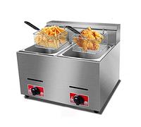 Commercial Deep Fryer, Multi-Function Double Cylinder Gas with 2 Frying Baskets, Thick Stainless Steel Worktop
