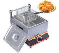 Commercial deep fryer Stainless Steel Lpg/Gas, Professional, Adjustable Firepower And Temperature Contro, Multi-Function Countertop With Frying Basket And Lid