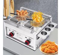 Commercial Desktop Gas Deep Fryer - 10L x 2 Stainless Steel Countertop Fryer, LPG/Propane Fuel with 2 Baskets/Lids, 18000Btu/hr Heating, Home & Restaurant Kitchen Essential