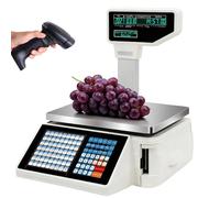 Commercial Digital Price Computing Scale with Thermal Label Printer, LCD Digital Deli Meat Food Retail Price Computing Scale, Label Printing Scale, for Supermarket, 66lb Capacity machine+gun