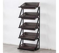 Commercial Display Shelf 4/5 Tier Supermarket Fruit Vegetable Shelf Organizer with 4/5/8/10 Baskets for Kitchen, Office, Store Large Capacity Retail Basket