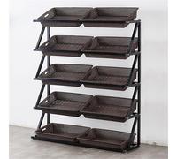 Commercial Display Shelf 4/5 Tier Supermarket Fruit Vegetable Shelf Organizer with 4/5/8/10 Baskets for Kitchen, Office, Store Large Capacity Retail Basket