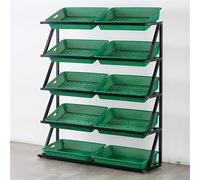 Commercial Display Shelf 4/5 Tier Supermarket Fruit Vegetable Shelf Organizer with 4/5/8/10 Baskets for Kitchen, Office, Store Large Capacity Retail Basket