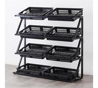 Commercial Display Shelf 4/5 Tier Supermarket Fruit Vegetable Shelf Organizer with 4/5/8/10 Baskets for Kitchen, Office, Store Large Capacity Retail Basket