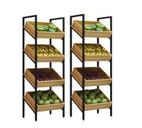 Commercial Display Stand Set2 pcs Floor Standing Retail Rack with 3/4 Layers Shelf Large Fruit & Vegetable Baskets Easy Assembly for Store or Home Use